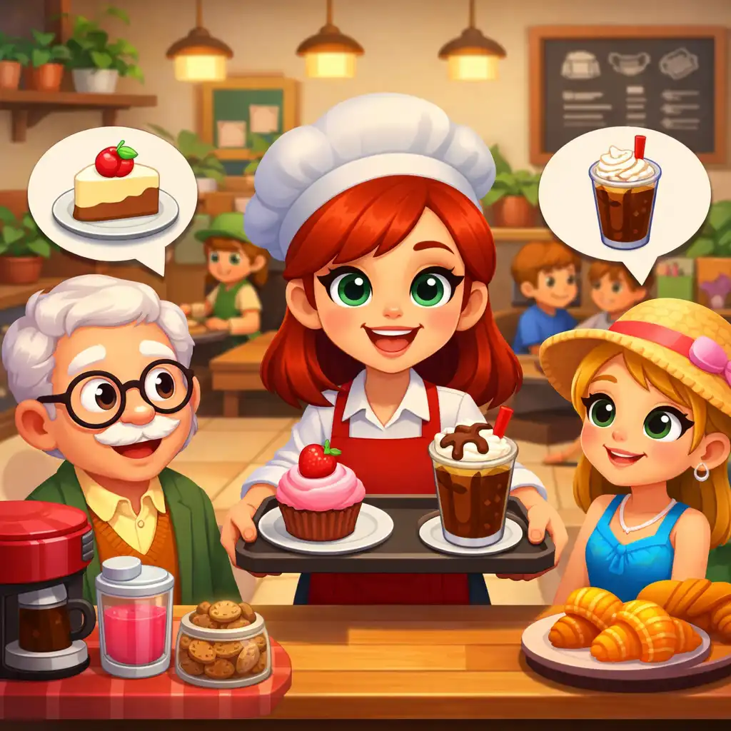 Capture de Merge Cafe montrant une interaction avec des clients
